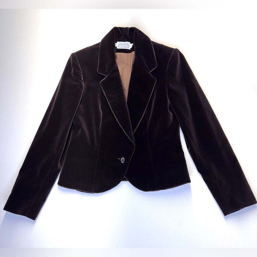 VTG 80s The Villager womens sz‎ 10 blazer chocolate brown velvet lined ELEGANT